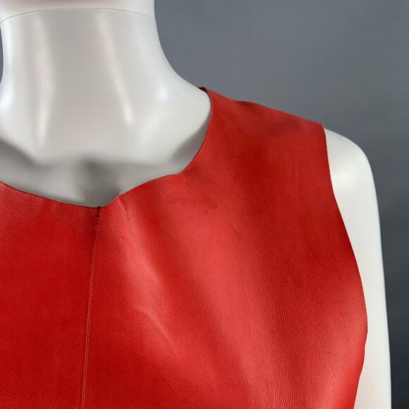BALENCIAGA Size 8 Red Coral Lambskin Leather Sleeveless Shift Dress - Picture 6 of 10
